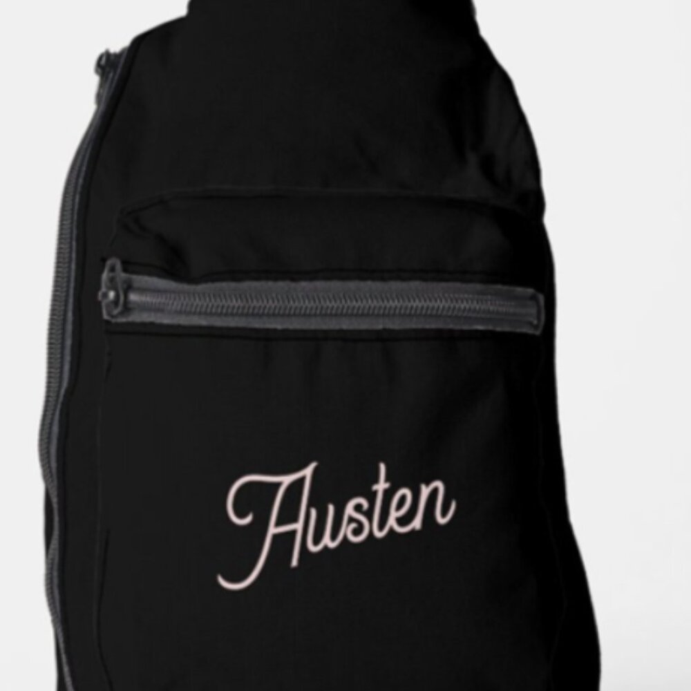 Modern Black with Dusty Pink Embroidered name: AUSTEN Sling Bag